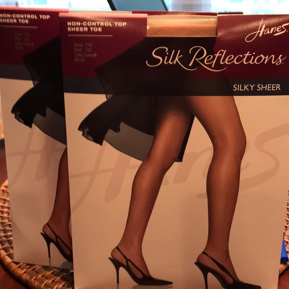 2 Hanes Silk Reflections Non-Control Top Sheer Toe Pantyhose 715